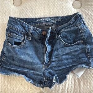 American Eagle Outfitters Blue Jean Shorts with Frayed Hem